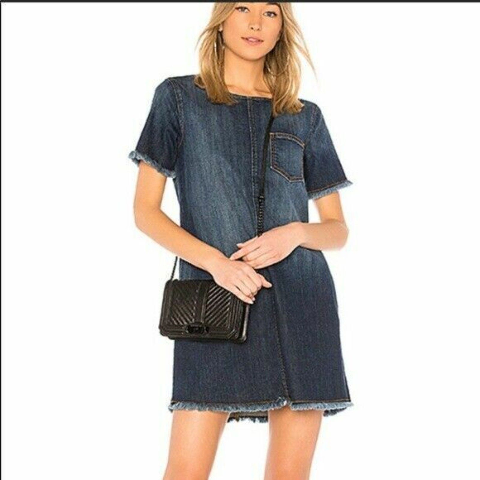 Current Elliot "The Frayed Edge" Denim Shift Mini Dress Sz 1 (Small)